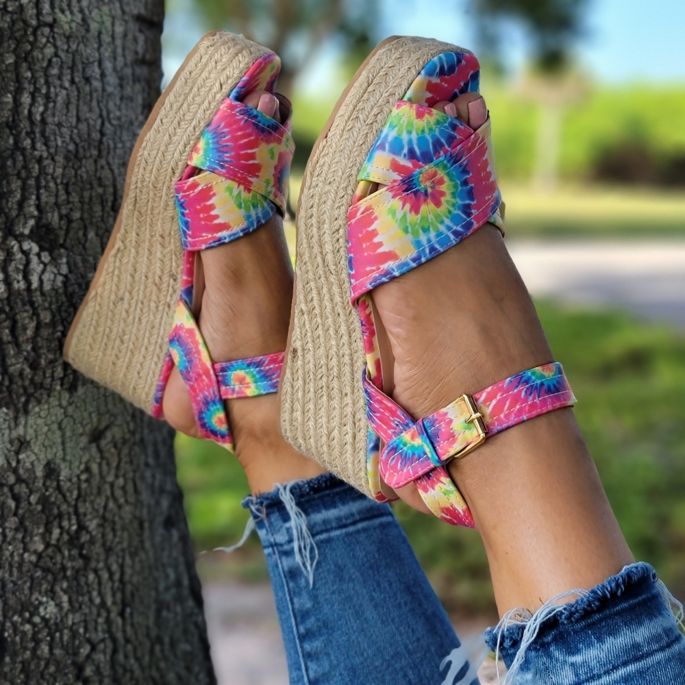 Vibrant Tie-Dye Espadrille Wedges